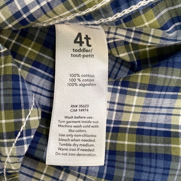 Carter's Plaid Button Down Shirt Long Sleeves Cotton Boy's Size 4T Blue Green - Picture 8 of 12